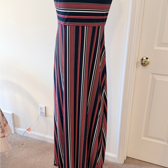 Banana Republic Navy, Coral & White Strapless Maxi Dress - Picture 4 of 10